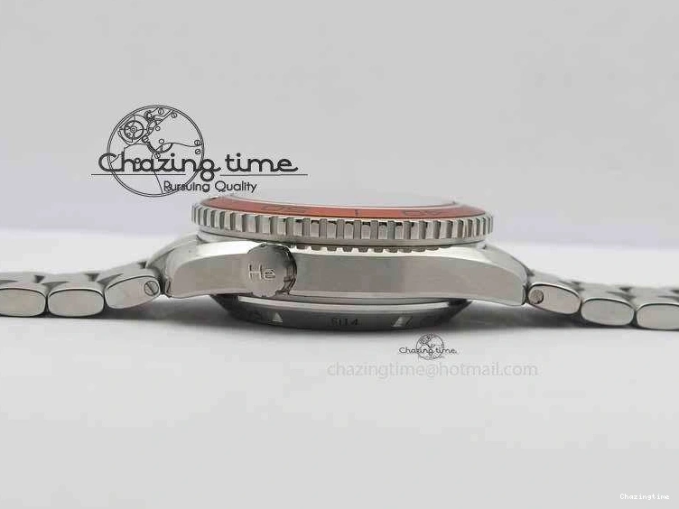 0517 Sophisticated Planet Ocean Master Chronometer Chrono SS OM 1:1 Best Edition Orange On SS Bracelet A 8156
